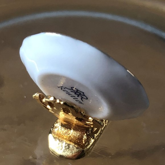 REUTTER Porcelain Dollhouse Plate on Stand Fox Hunt Horses Dogs Convex Face - Picture 3 of 5